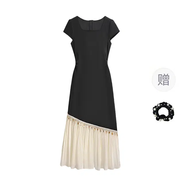 雾闪闪 复古简约舒适短袖连衣裙 女款