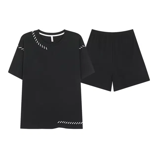 花蔓色 简约短袖家居服两件套带胸垫可外穿睡衣套装 女款