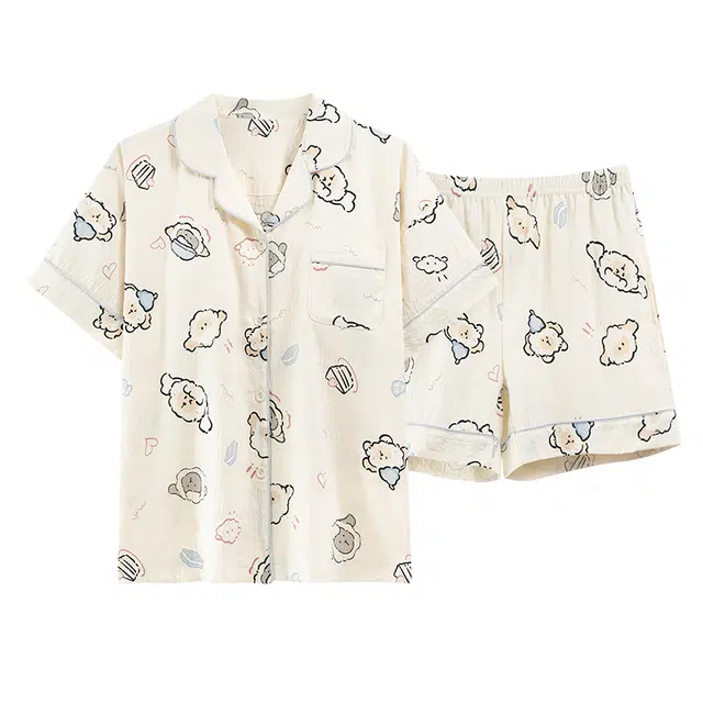 好福份 带胸垫时尚甜美透气家居服夏季睡衣套装 女款