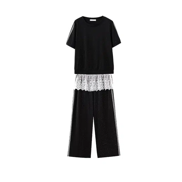 云妃秀 云妃秀大码女装时尚胖妹妹显瘦宽松百搭上衣裤子两件套休闲套装 女款