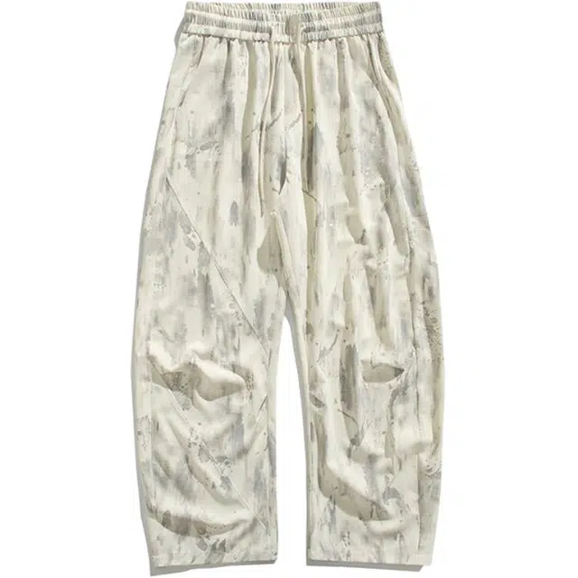 零氏 美式复古弯刀扎染做旧大理石纹宽松舒适透气高街无性别百搭时尚休闲裤 男女同款