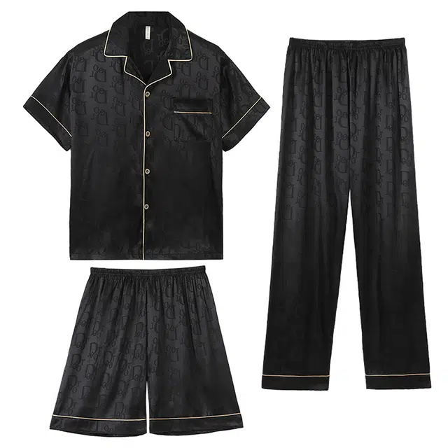 向薇 冰丝凉感休闲时尚短袖长裤居家服夏季睡衣套装 男款