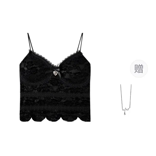 识恩 法式蕾丝蝴蝶结背心女夏季带胸垫内搭美背修身无袖短上衣吊带 女款