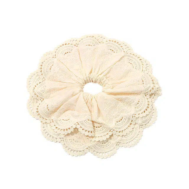 如花梦 清纯初恋 白色蕾丝花边大肠韩系温柔大号 布艺 发圈 女款