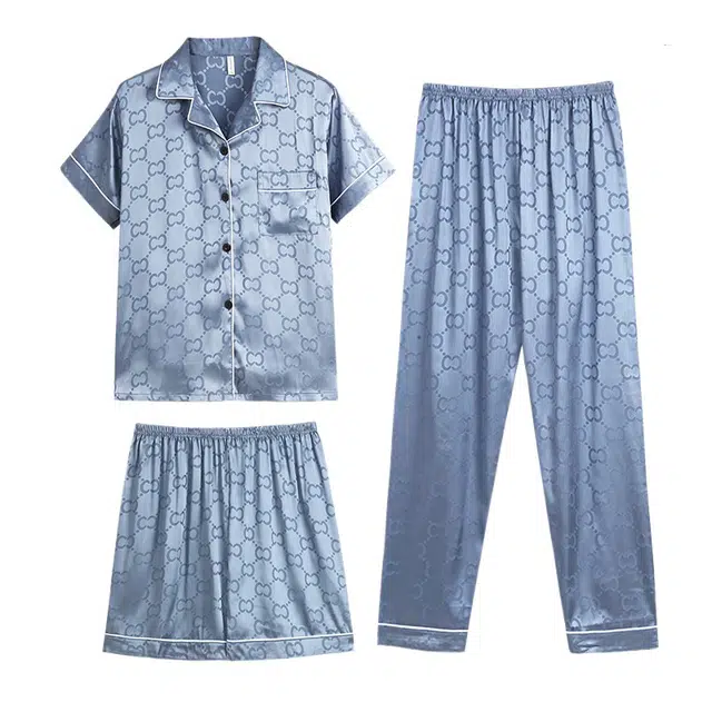 向薇 三件套薄款短袖长裤简约家居服可外穿睡衣套装 男款