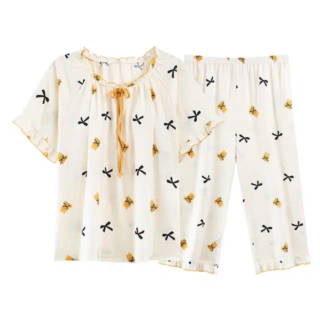 好福份 带胸垫韩版简约可爱柔软家居服睡衣套装 女款