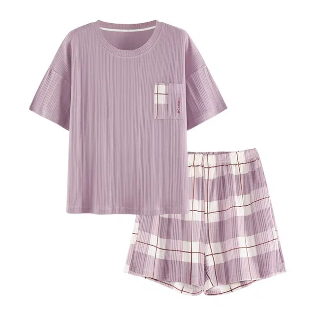 好福份 时尚透气简约情侣家居服夏季睡衣套装 男女同款