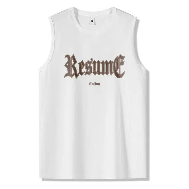 棉基因 夏季宽松圆领纯棉外穿艺术字体英文打底衫篮球运动数字简约字母创意设计坎肩无袖背心 男女同款