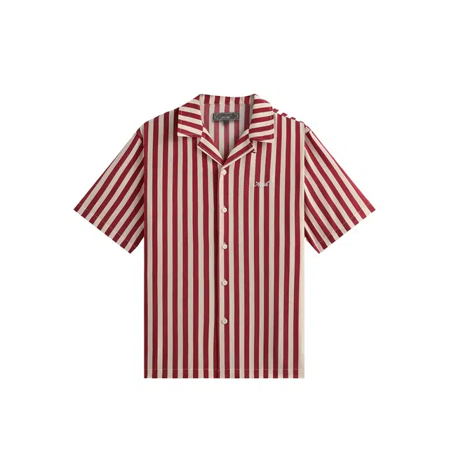 KITH SS25 Striped Thompson Camp Collar Logo