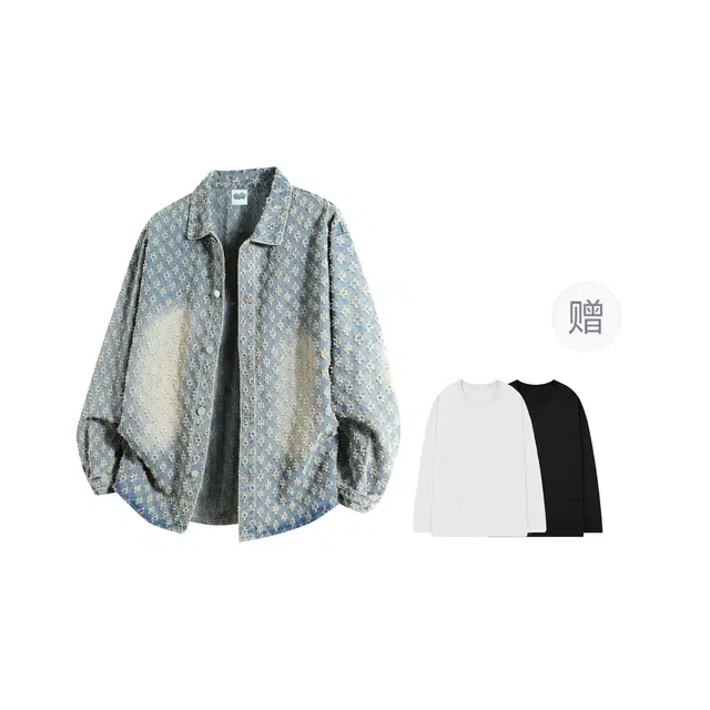 寻星记 美式复古提花宽松春秋季夹克 高级感痞帅休闲大口袋百搭牛仔外套 男女同款