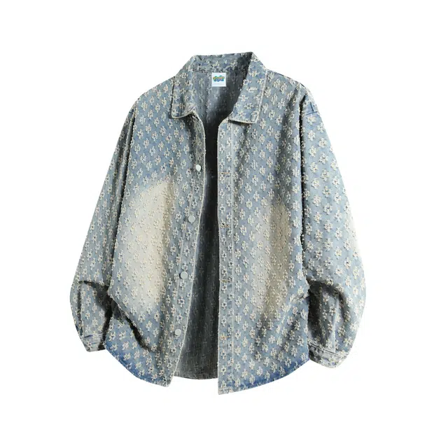 寻星记 美式复古提花宽松春秋季夹克 高级感痞帅休闲大口袋百搭牛仔外套 男女同款