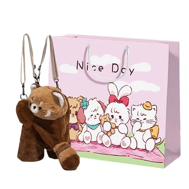 奥松 可爱玩偶造型 涤纶（聚酯纤维） 单肩斜挎双肩包 女款 棕色