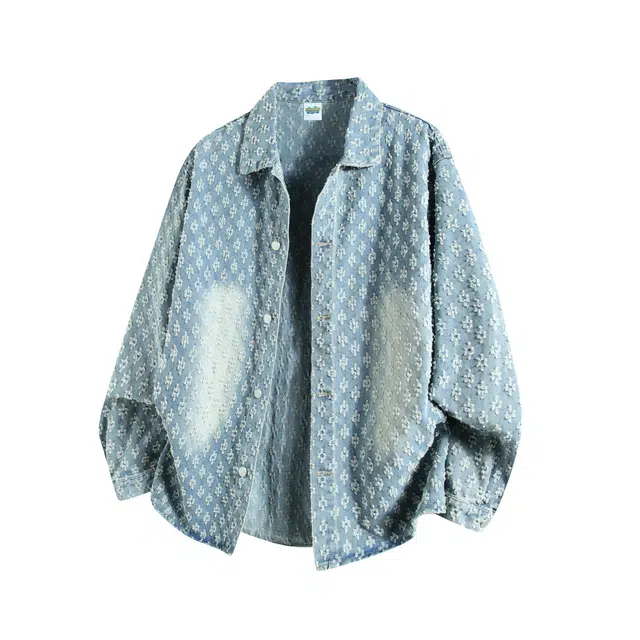 寻星记 美式复古提花宽松春秋季夹克 高级感痞帅休闲大口袋百搭牛仔外套 男女同款