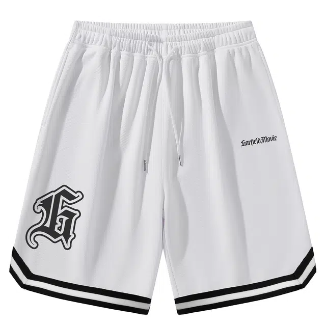 加菲猫家族 运动纯色基础款条纹撞色个性字母印花时尚潮流户外篮球跑步健身百搭五分中腰直筒系带松紧休闲短裤 男女同款