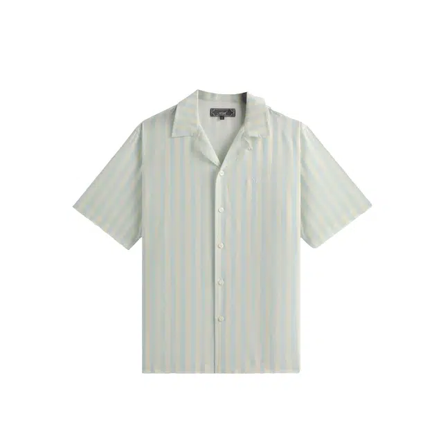KITH SS25 Striped Thompson Camp Collar Logo