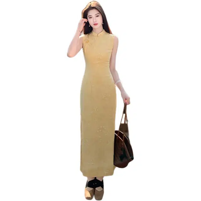 水中花 新中式国风气质改良旗袍提花刺绣设计复古优雅无袖连衣裙 女款