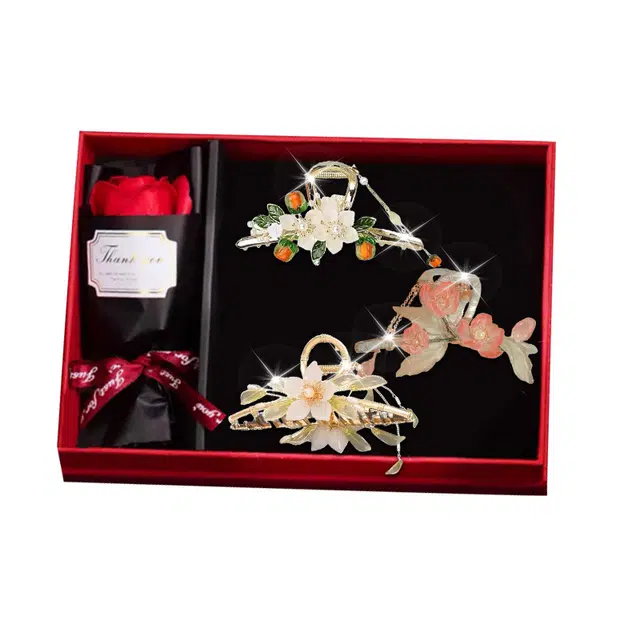 缔晶 森系甜美新中式花朵鲨鱼夹套装 优雅浪漫精致造型感配饰礼盒 合金 发夹 女款