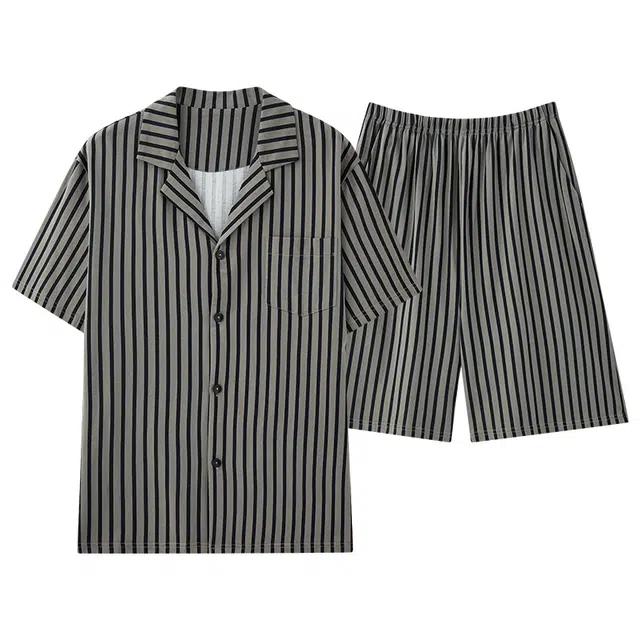 好福份 薄款时尚条纹简约风休闲家居服睡衣套装 男款