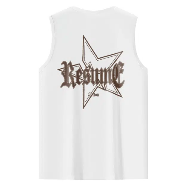 棉基因 夏季宽松圆领纯棉外穿艺术字体英文打底衫篮球运动数字简约字母创意设计坎肩无袖背心 男女同款