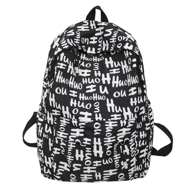 南潇湘 字母大容量运动背包初中生高中生大学生上课百搭书包 尼龙 双肩包 男女同款情侣款 黑色大英文/蓝色大英文/红色大英文/彩色大英文