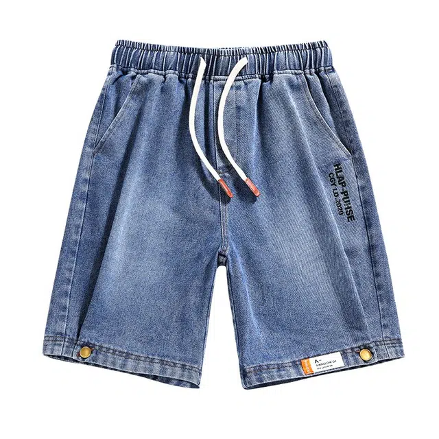 爱肯 复古纯色弹力五分裤直筒夏季薄款牛仔短裤 男女同款