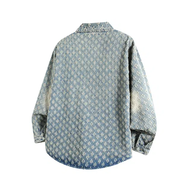 寻星记 美式复古提花宽松春秋季夹克 高级感痞帅休闲大口袋百搭牛仔外套 男女同款