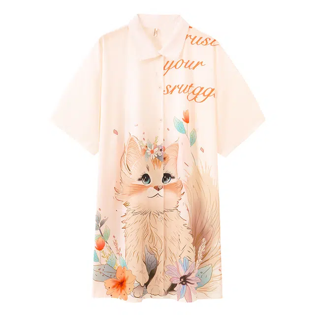 顶瓜瓜 冰丝短袖中长开衫可外穿家居服夏季睡裙 女款