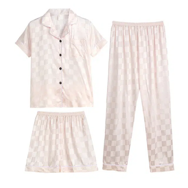 向薇 三件套可外穿凉感高级短袖长裤家居服睡衣套装 男款