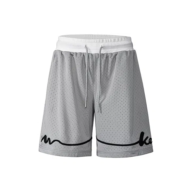 欧路得 户外字母刺绣网眼轻薄透气运动宽松阔腿夏季五分裤休闲短裤 男款