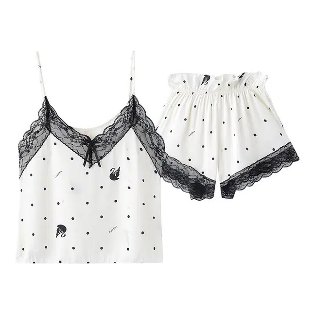 俏韵 性感蕾丝无袖吊带三分裤柔软家居服夏季睡衣套装 女款