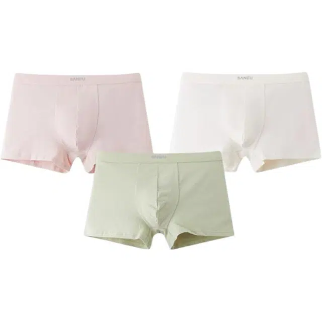 三福 透气棉抗菌简约平角裤中腰内裤 男款