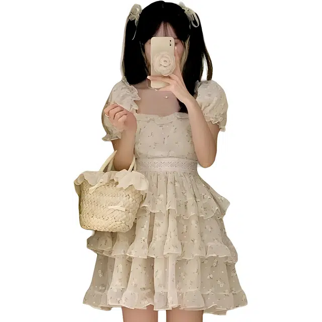 水中花 时尚舒适百搭碎花短袖连衣裙 女款