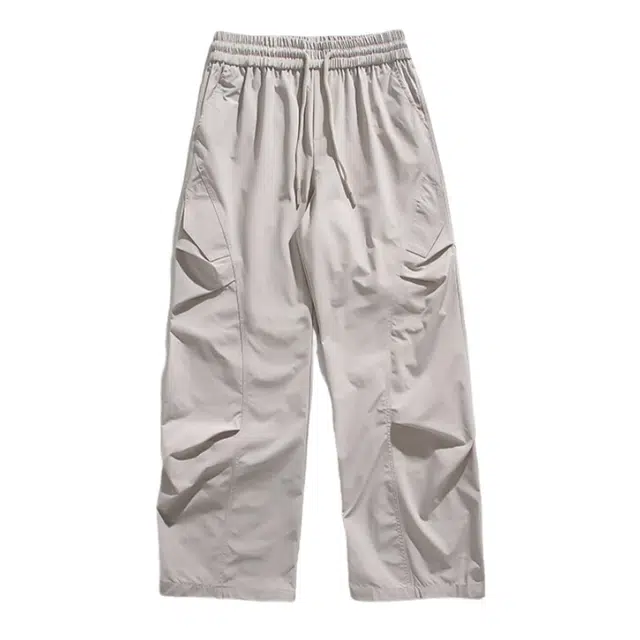 加荣 美式薄款透气速干纯色百搭系带潮流褶皱伞兵直筒休闲长裤工装裤 男女同款