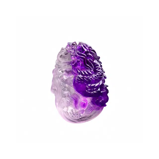 灵运宝 转运招财晶俏色龙牌车挂干净磁场能量强天然 紫水晶 摆件 男女同款情侣款