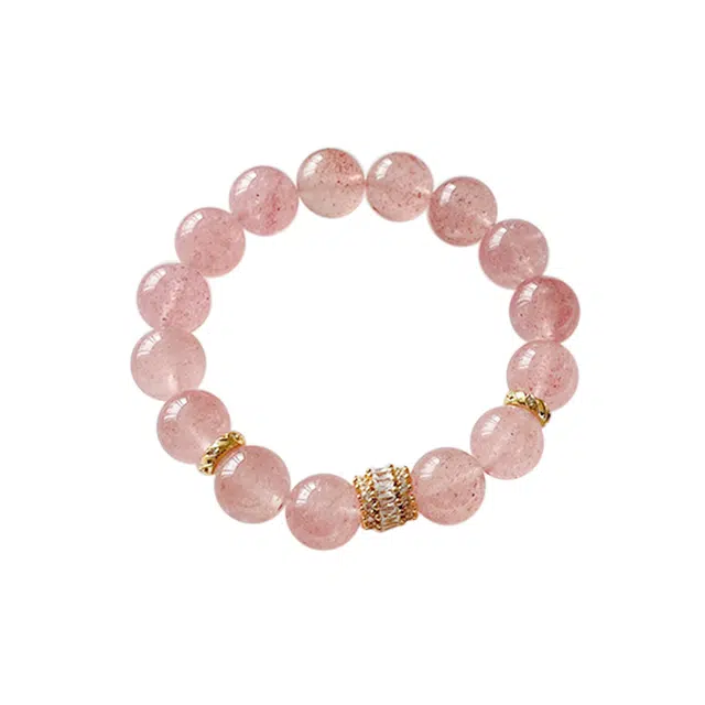 周百福 新中式时来运转 甜美森系气氛轻奢设计高级感 小清新#好运 草莓晶 手串 女款