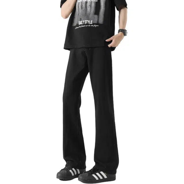 佐菲利 美式高街潮流微喇修弹力纯色牛仔裤 男女同款