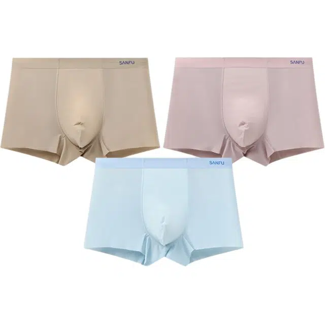 三福 冰丝抗菌含桑蚕丝纯色简约平角裤中腰内裤 男款