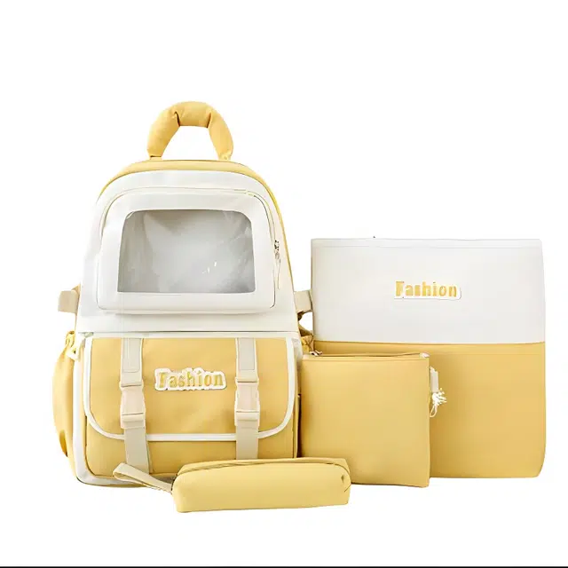 南潇湘 撞色系轻便百搭背包美版洋气个性气质高级感潮流时尚初中高中大学生上课书包 尼龙布 组合装 男女同款情侣款 黄色/蓝色/紫色/黑色