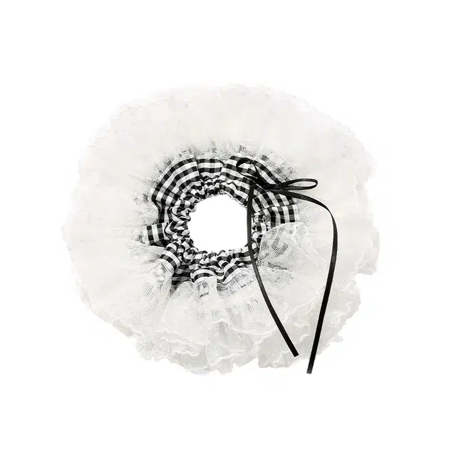 如花梦 复古黑白格子蕾丝大肠发圈高级感百搭头饰扎头发 布艺 发绳 女款