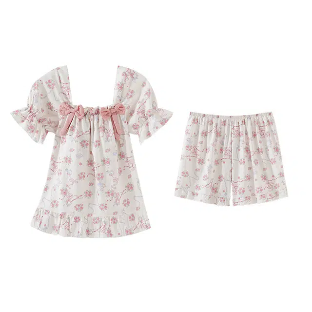 欧诗帛 云朵棉带胸垫甜美高颜值韩版家居服可外穿短袖短裤睡衣套装 女款