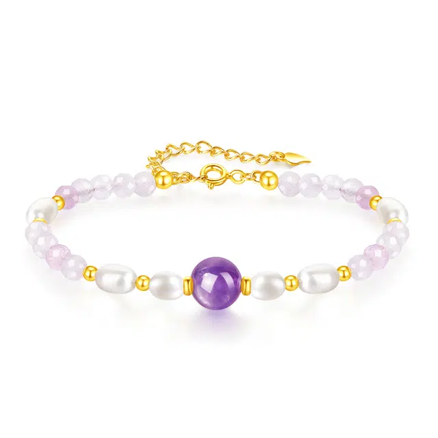 老凤祥 佳期如梦 九紫离火紫气东来转运珠 轻奢精致简约小众珍珠百搭 告白约会精美礼盒#好运 紫水晶 手链 女款