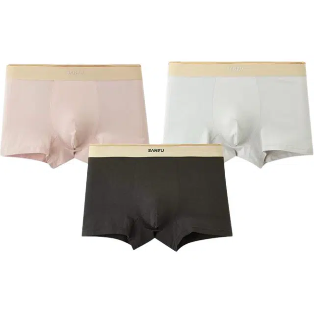 三福 纯棉透气四角裤简约中腰内裤 男款