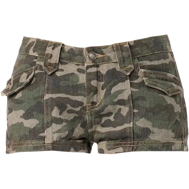 拾籍 迷彩军低腰女夏季美式复古显瘦显高辣妹街头风时尚包臀牛仔短裤 女款