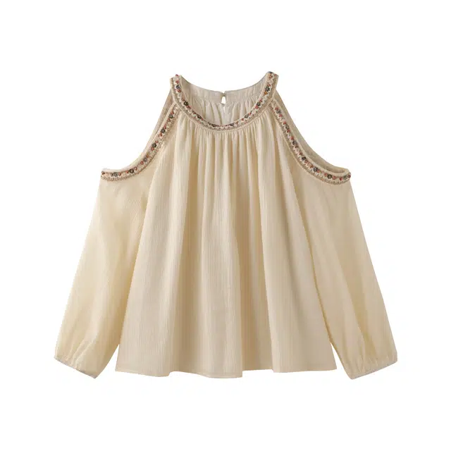 花栗鼠小姐 普罗旺斯夏日复古波西米亚度假风编织花边镂空休闲通勤百搭小衫 女款