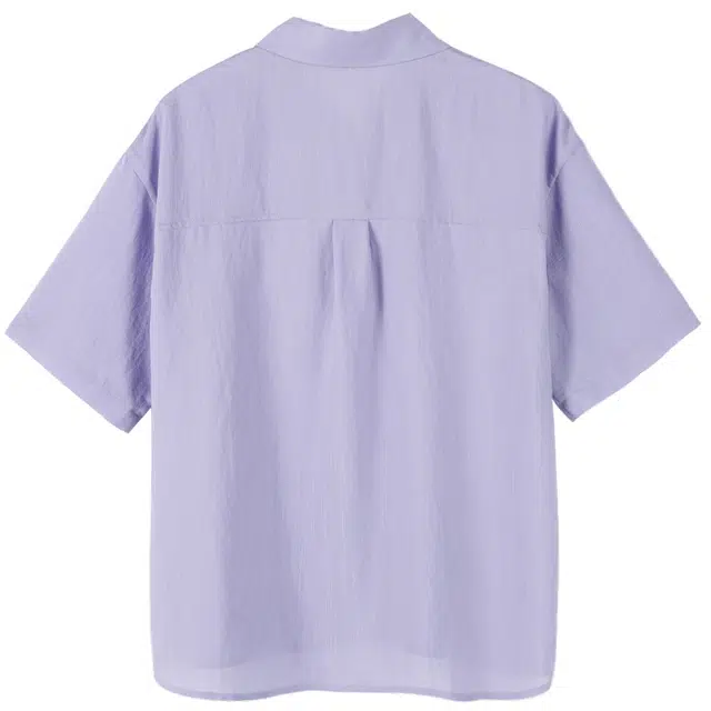 她池 翻领短款简约休闲衬衣文艺风宽松短袖衬衫 女款