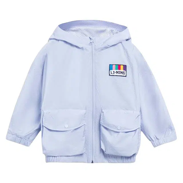 李宁儿童 运动生活系列 字母拉链连帽长袖风衣夹克 儿童款 天羽蓝
