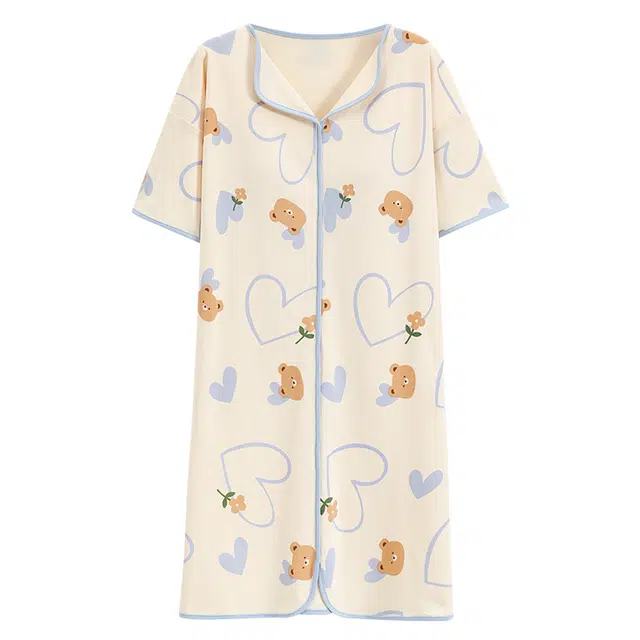 好福份 带胸垫爱心印花短袖时尚亲肤休闲家居服睡裙 女款