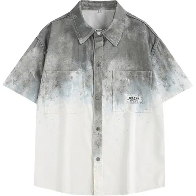 加荣 青少年夏季薄款透气大码美式复古潮牌尖领男孩帅气初高中学生大童短袖衬衫 男女同款