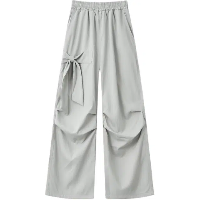 木清清 复古风个性设计蝴蝶结工装裤女宽松跳舞长裤子阔腿直筒休闲裤 女款