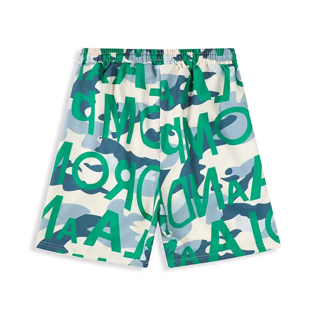 大白鲨 满印字母痞帅男凉感男青少年沙滩大裤衩系带五分休闲短裤 男女同款